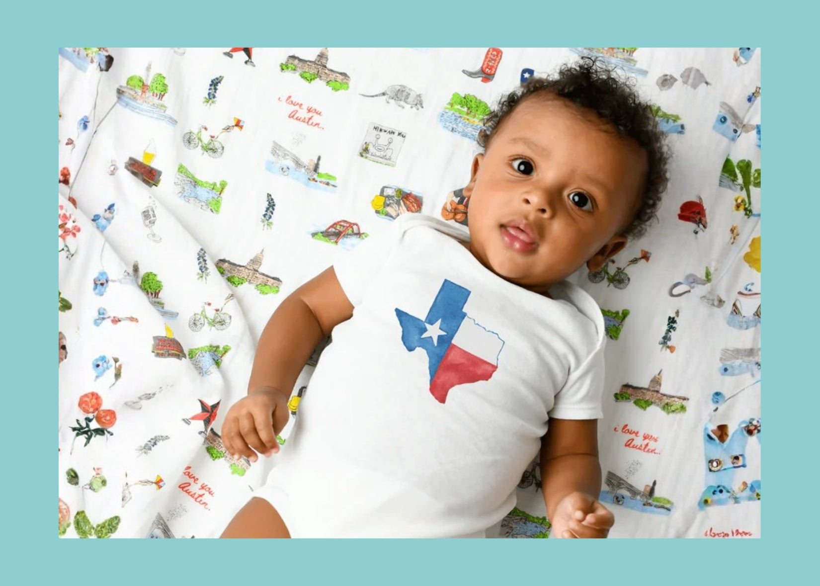 Gift Set: Texas Baby Unisex Muslin Swaddle Blanket and Burp Cloth/Bib Combo detail view