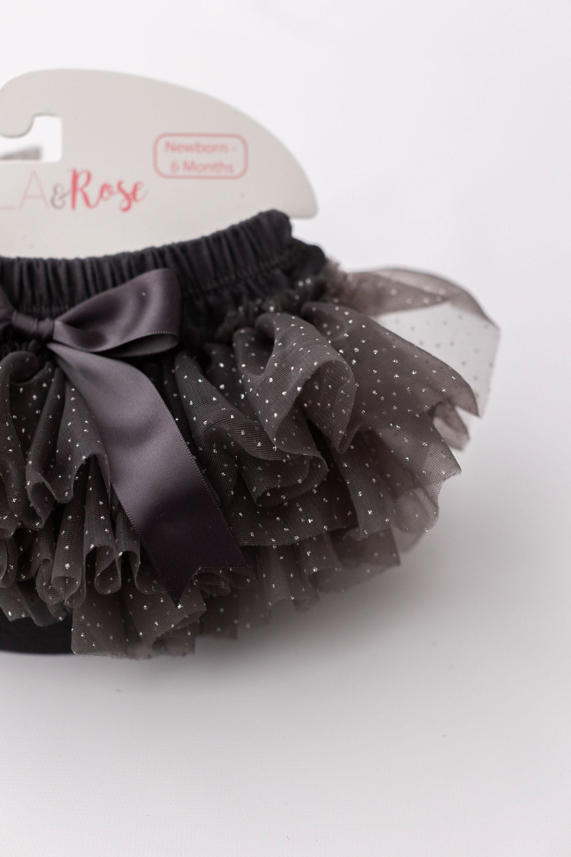 Charcoal and silver glitter ruffle tutu bloomer detail view