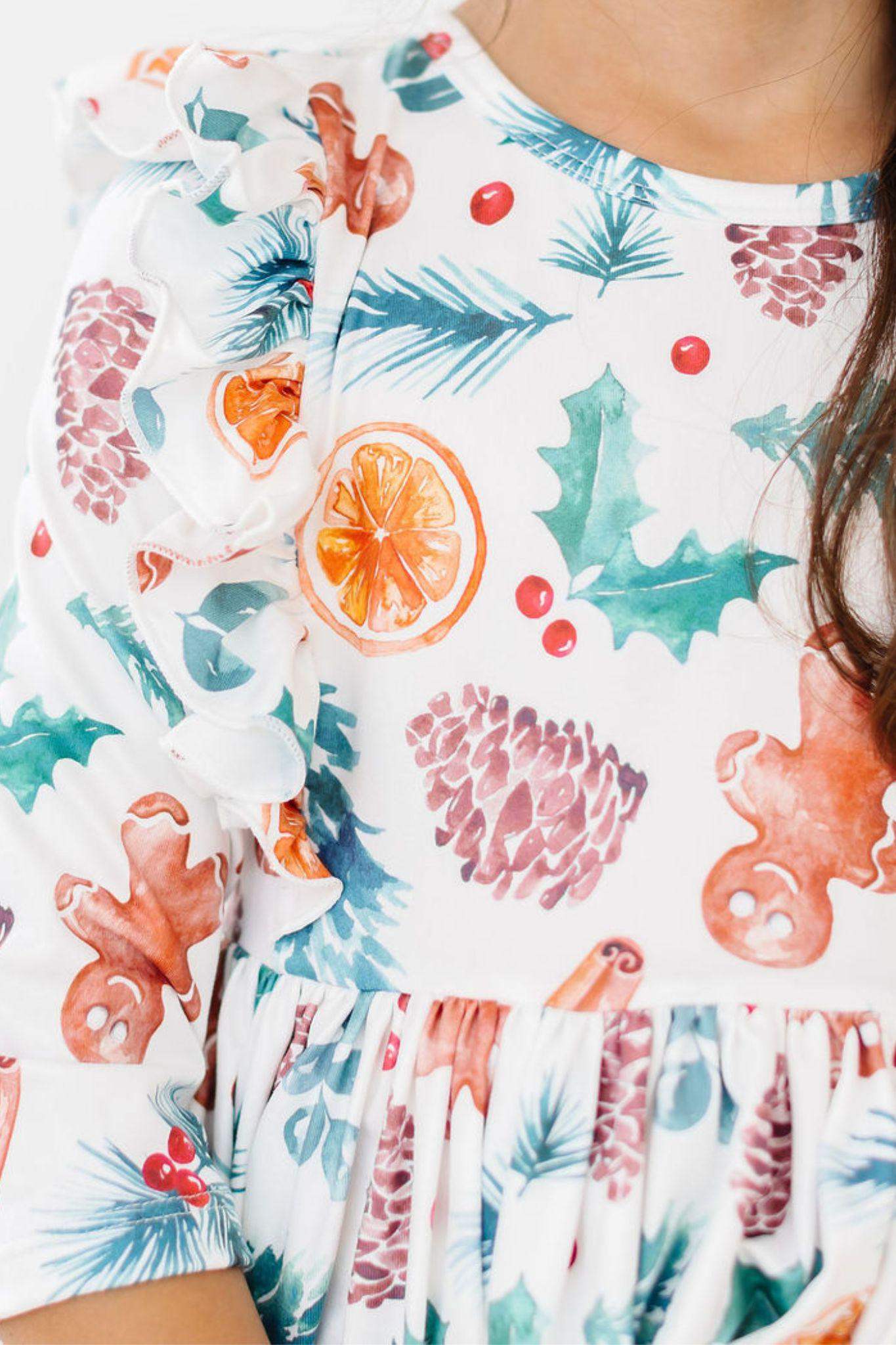 Classic Christmas 3/4 Sleeve Ruffle Twirl Dress