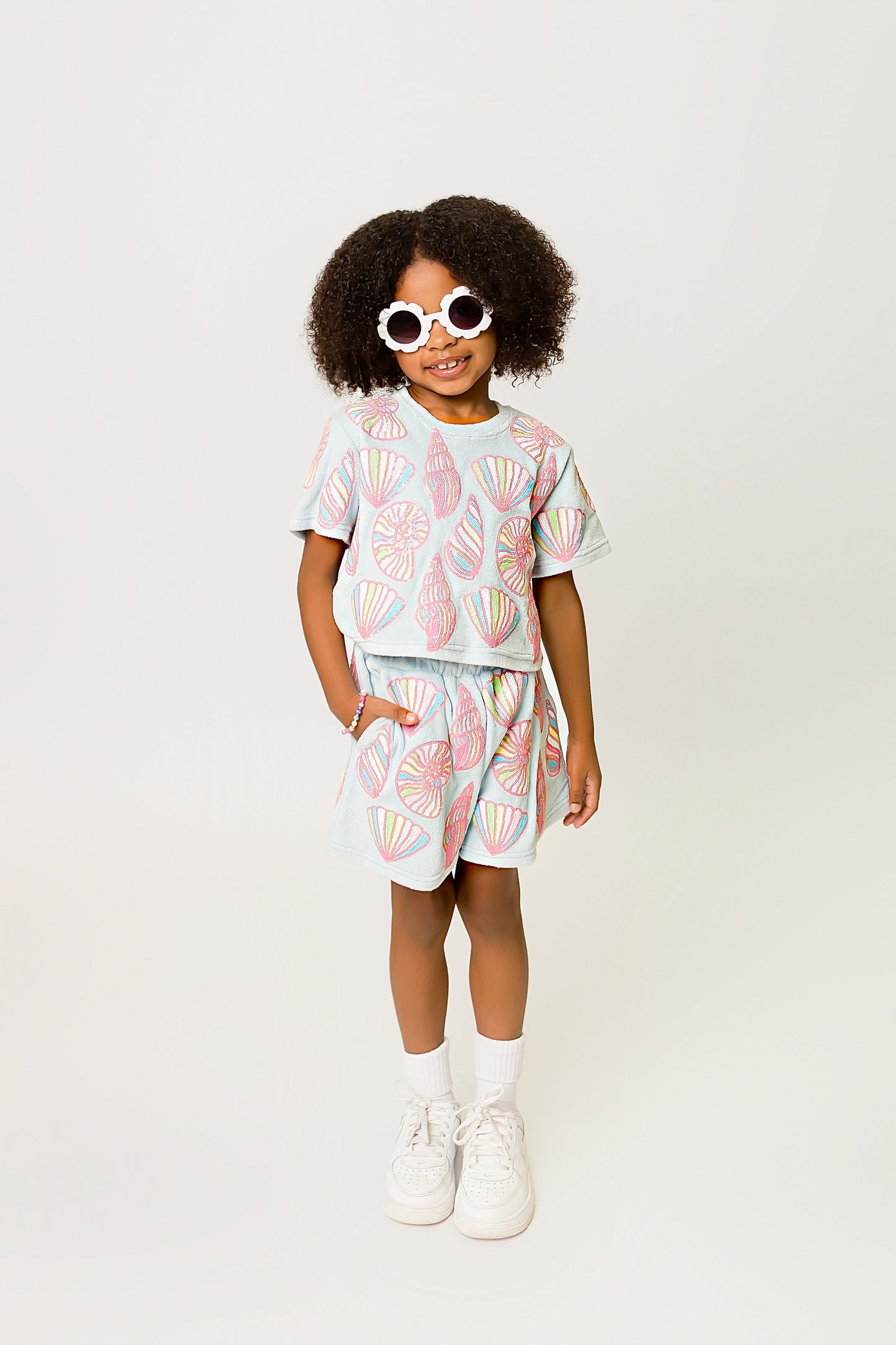 Colorful Shells Terry Cloth Top - Light Blue