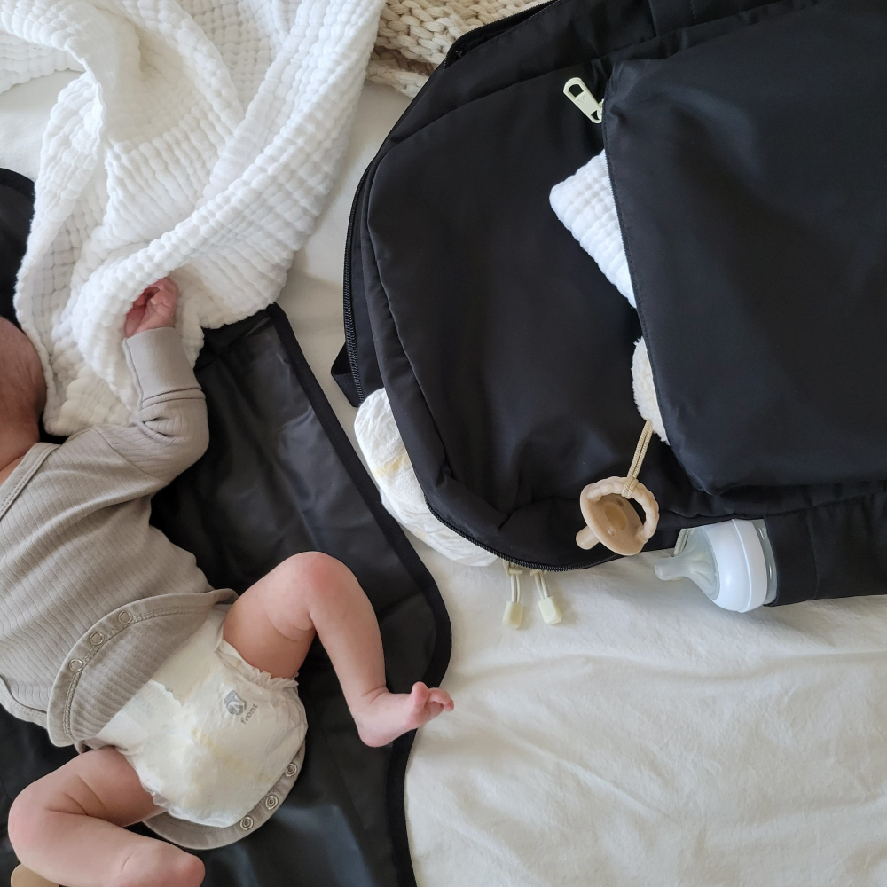 Lorimer Diaper Bag in Black, worn as backpack