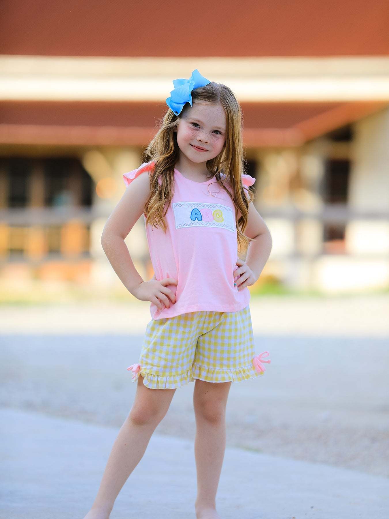Back To School Girls ABC Embroidered Ruffle Set outfit, front view
