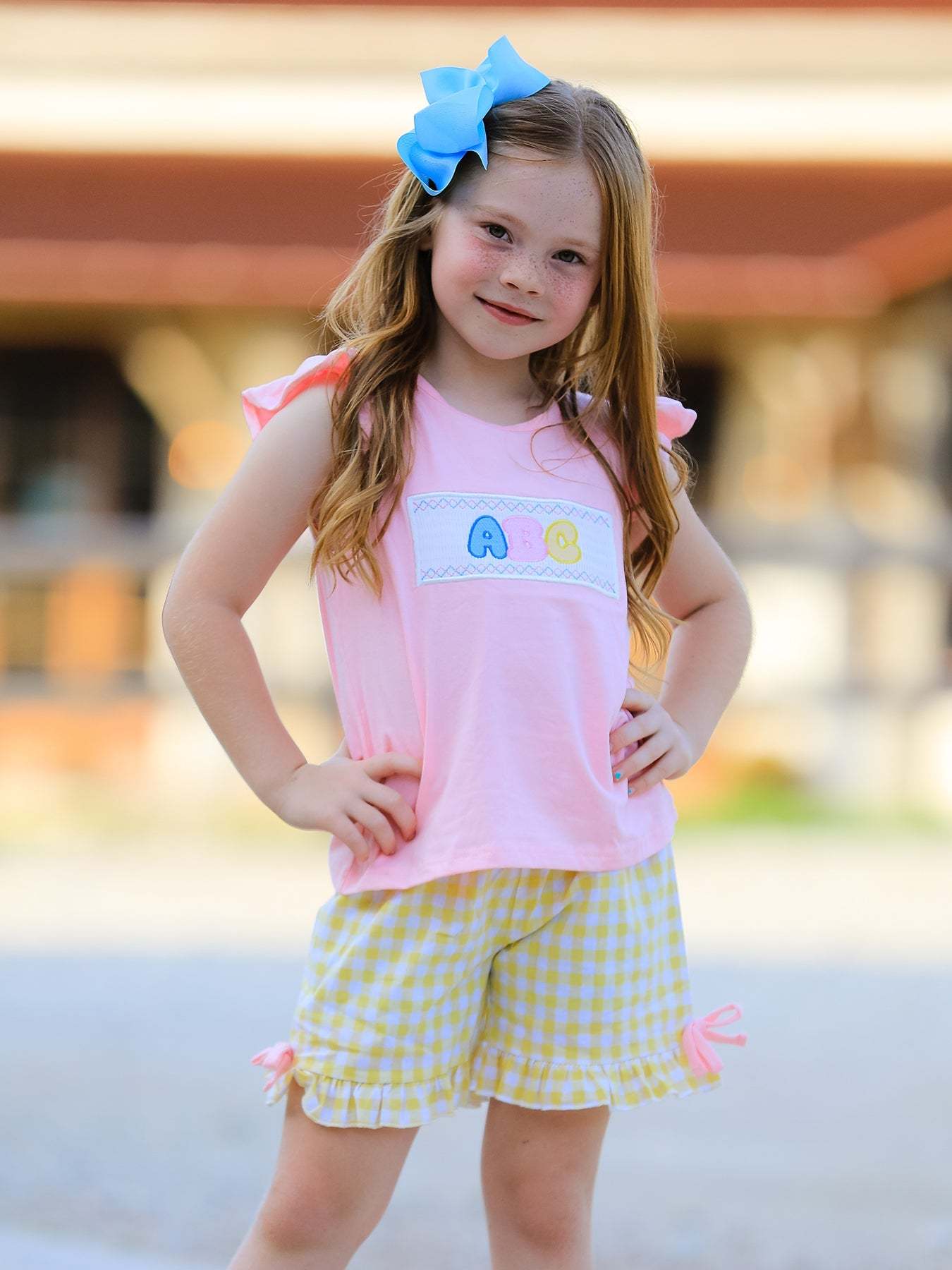 Back To School Girls ABC Embroidered Ruffle Set outfit, detail view
