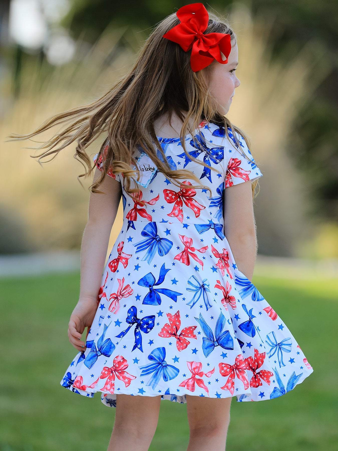 4th Of July Bow Star Girls Dress, detail view