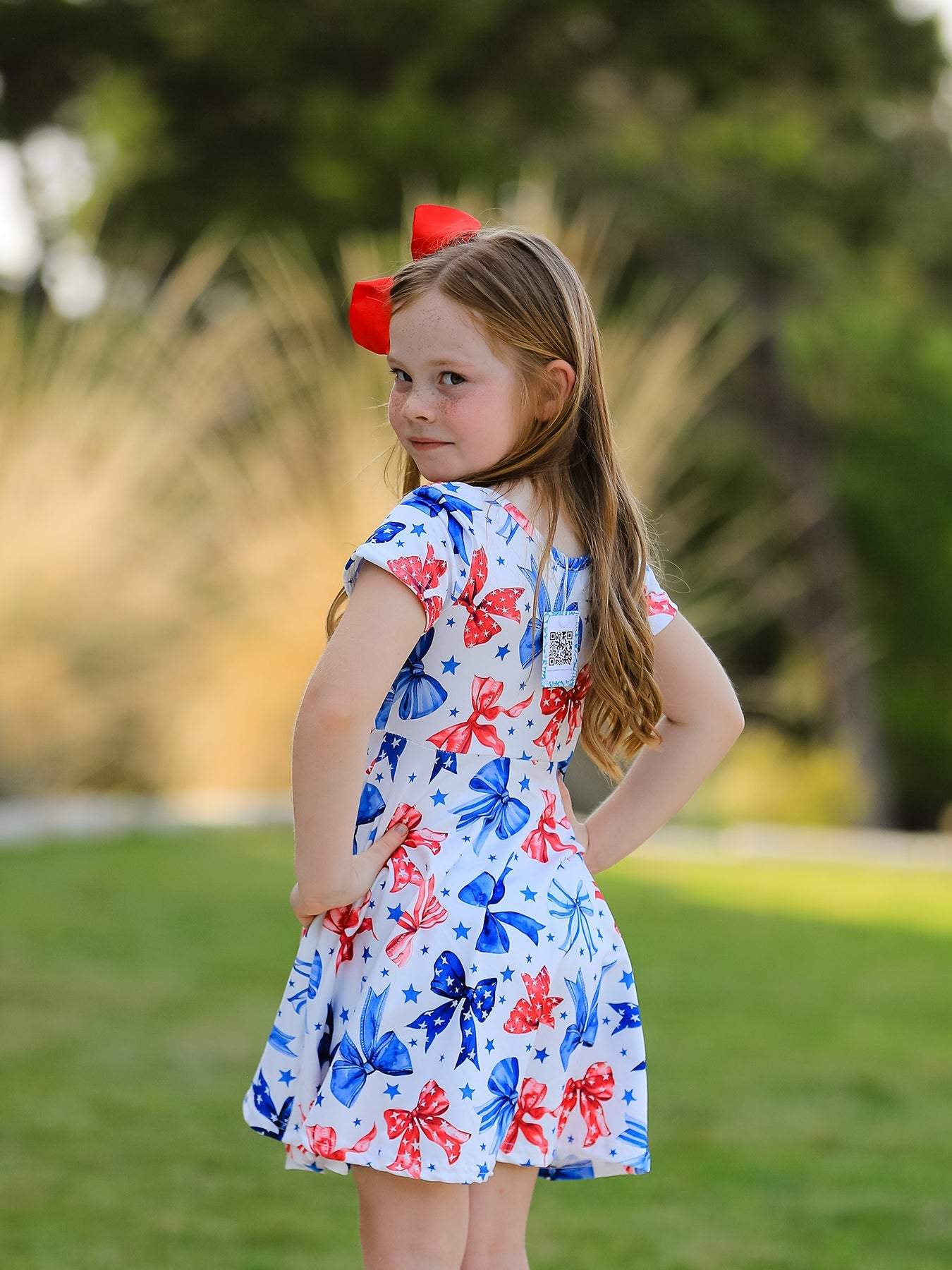 4th Of July Bow Star Girls Dress, back view