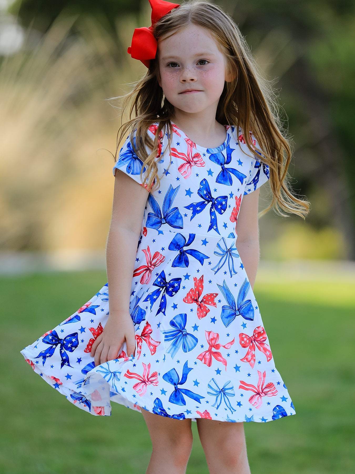 4th Of July Bow Star Girls Dress, side view