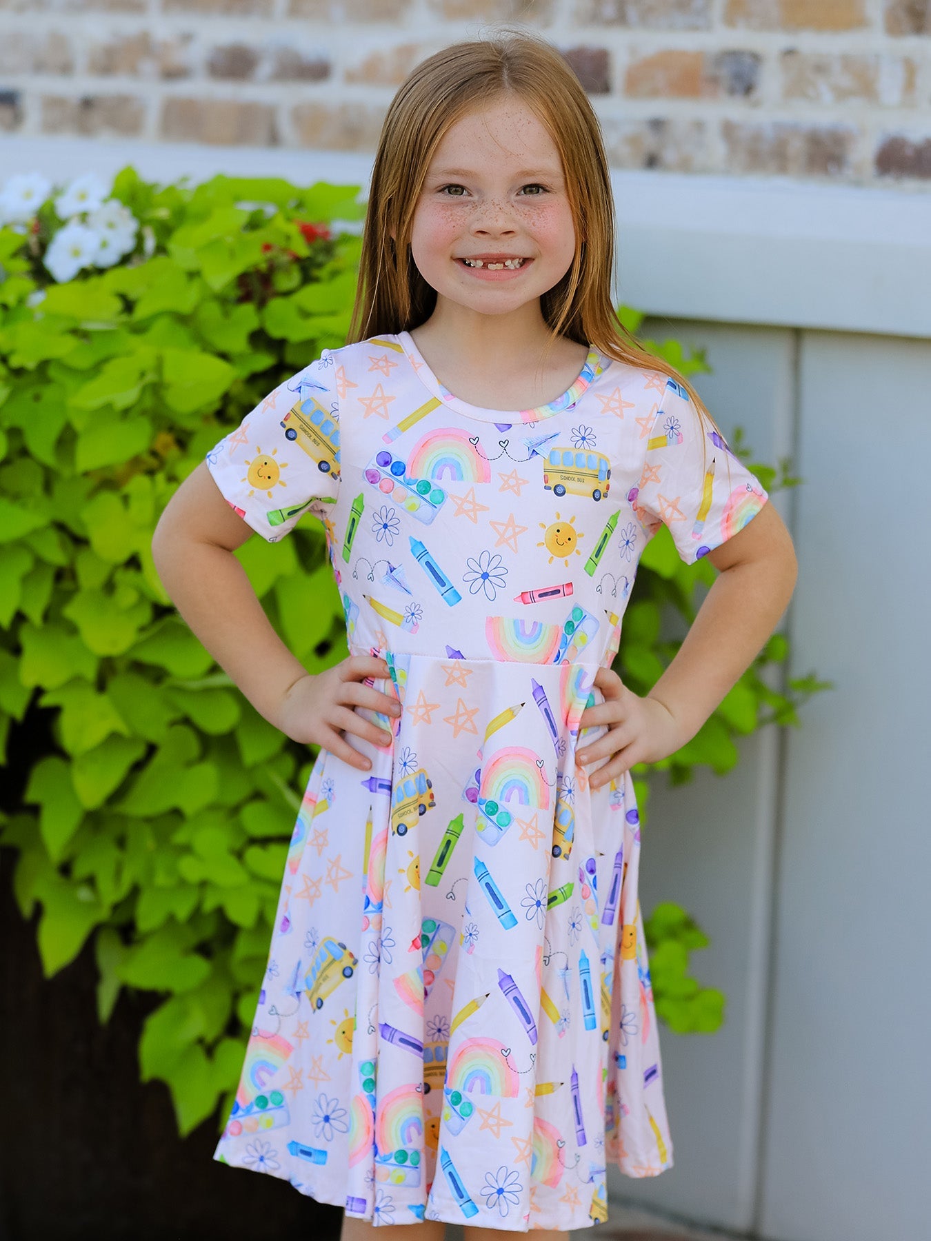 Colorful girls dress twirl view