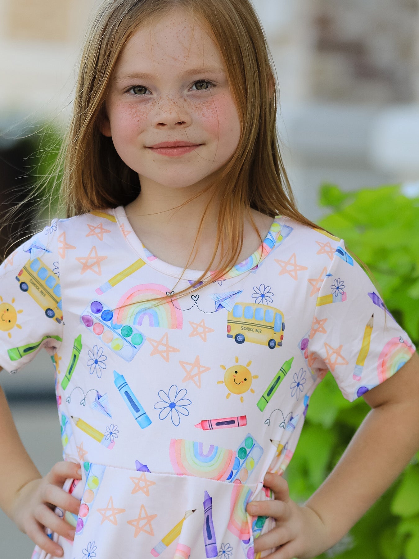 Sleeve and bodice detail on colorful girls dress