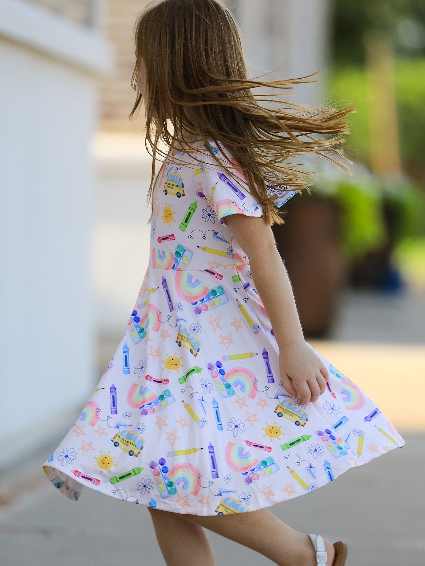 Colorful girls dress styled for first day of school