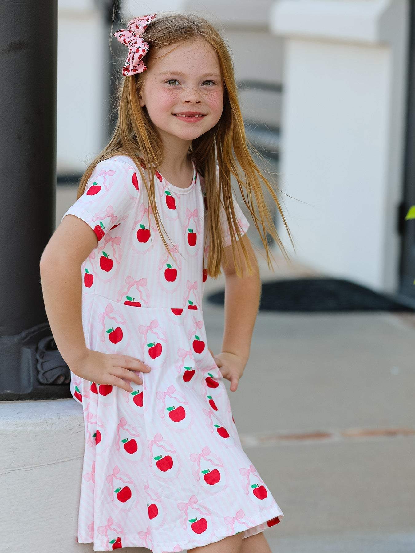 Back to School Apple Striped Sweet Girl Dress - detail view