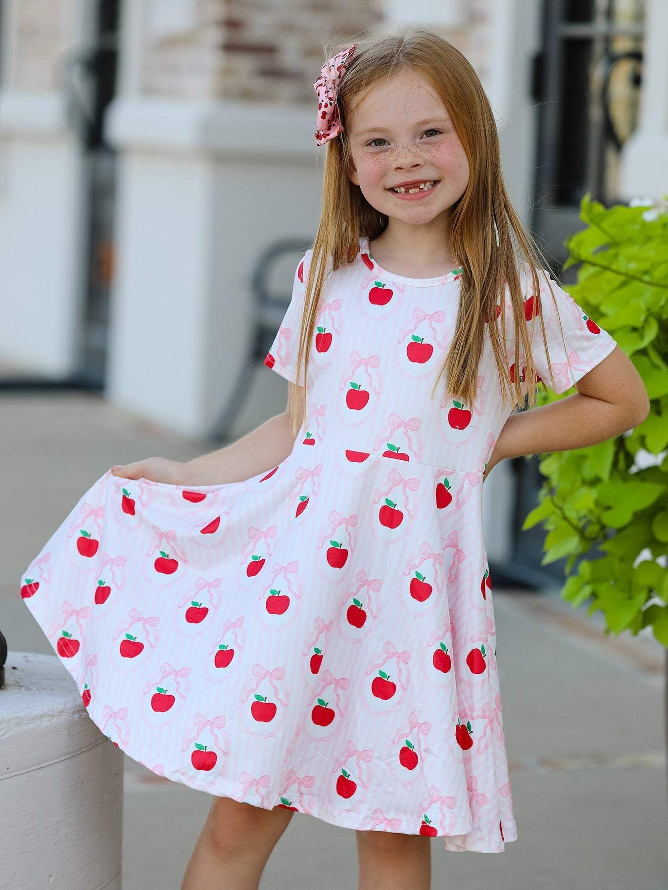 Back to School Apple Striped Sweet Girl Dress - front view