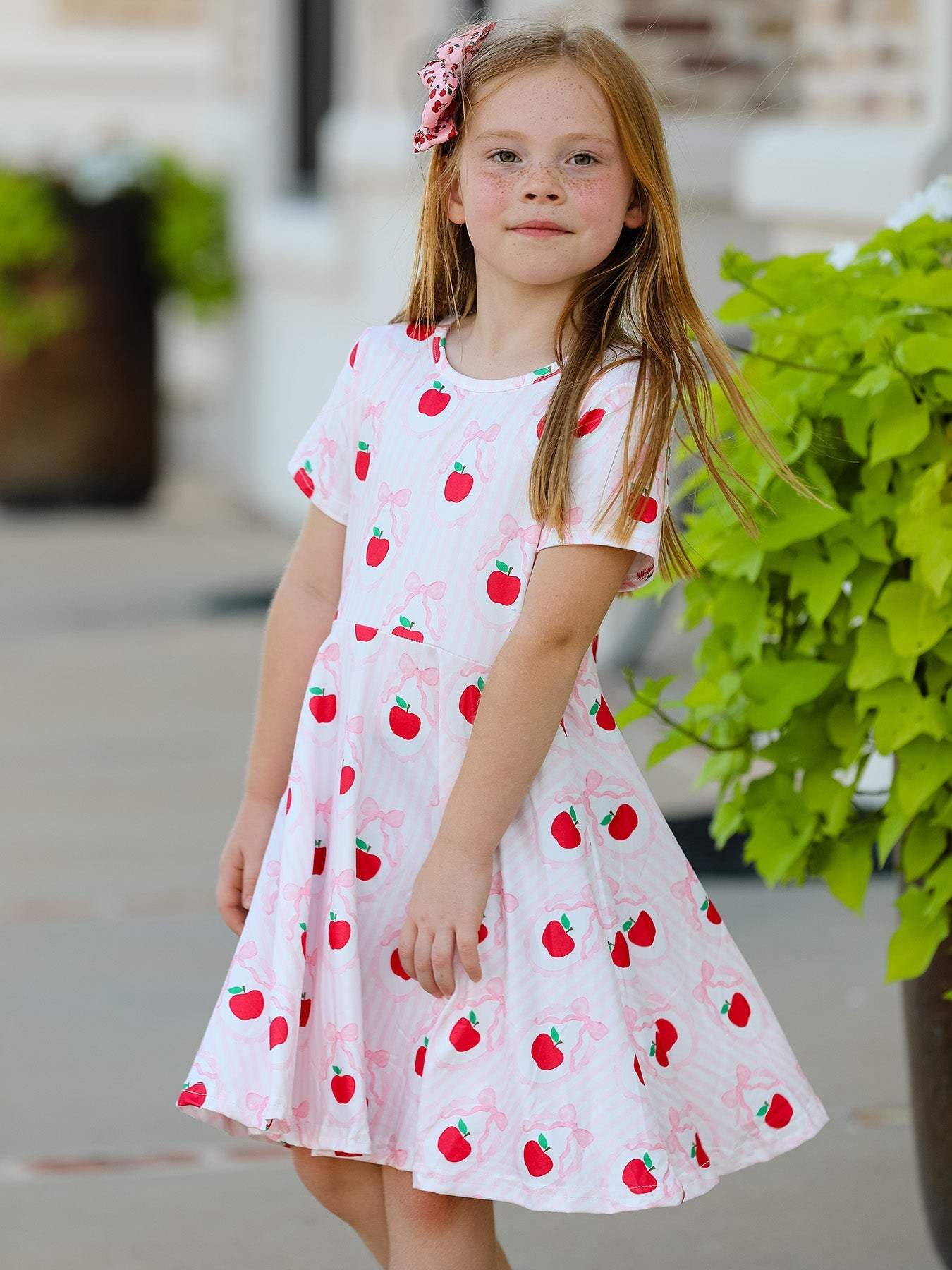 Back to School Apple Striped Sweet Girl Dress - fabric and material close-up