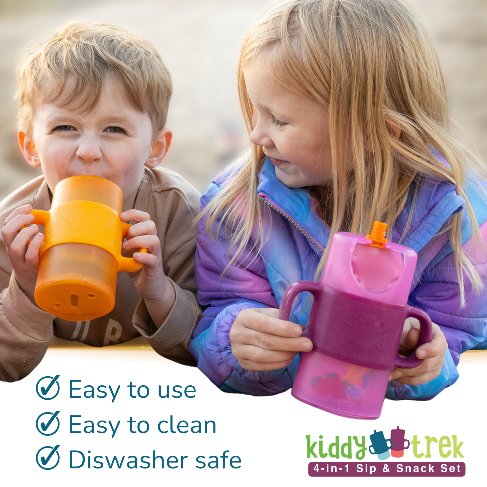 KiddyTrek 4-in-1 Sip & Snack Set - Food Pouch & Juice Box Holder, Snack Cup nursing & feeding fabric and material close-up
