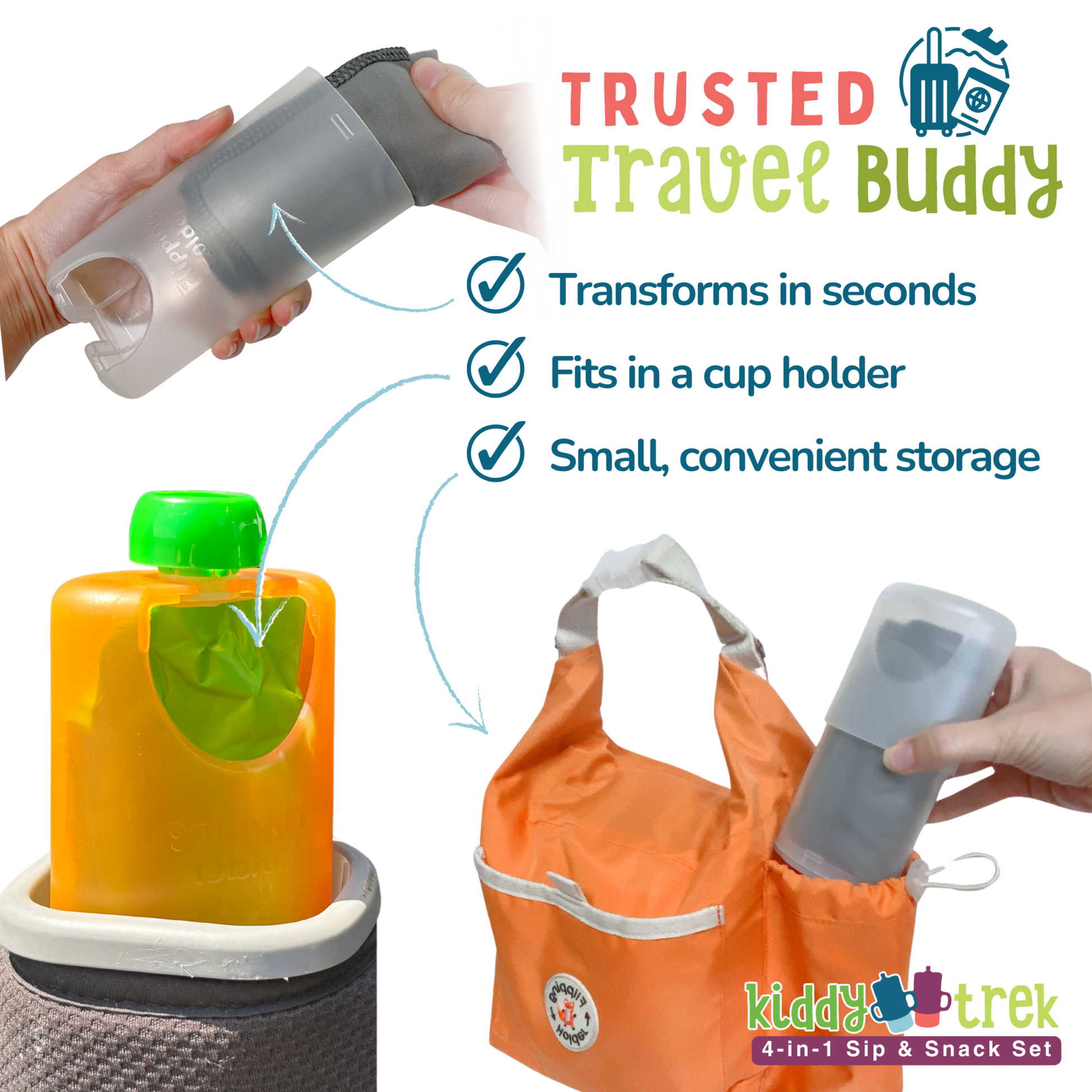 KiddyTrek 4-in-1 Sip & Snack Set - Food Pouch & Juice Box Holder, Snack Cup, Sip nursing & feeding additional product view