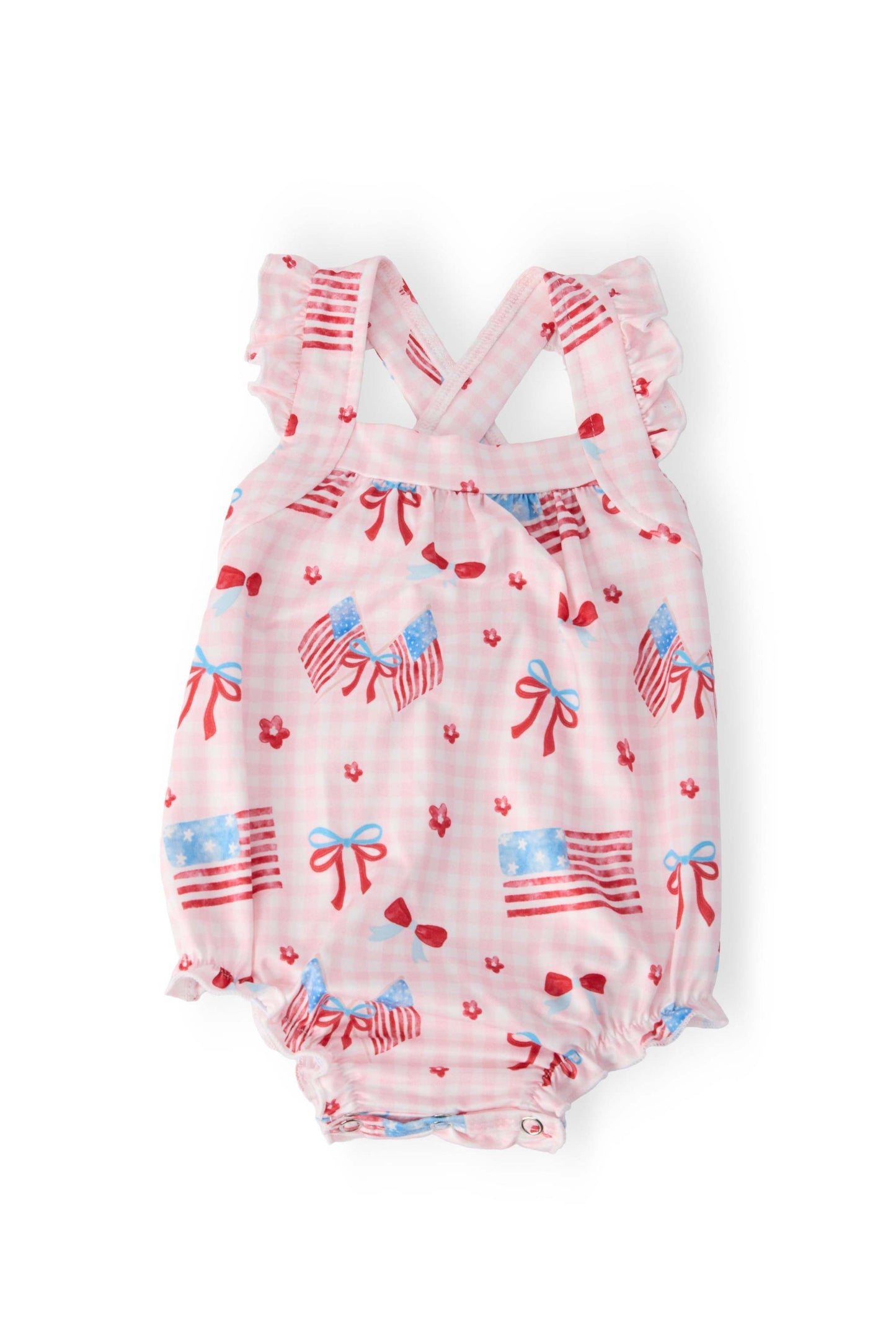 Fancy Flags Ruffle Cross Back Romper