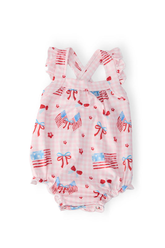 Fancy Flags Ruffle Cross Back Romper