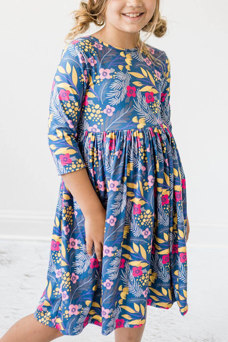 Flora 3/4 Sleeve Pocket Twirl Dress