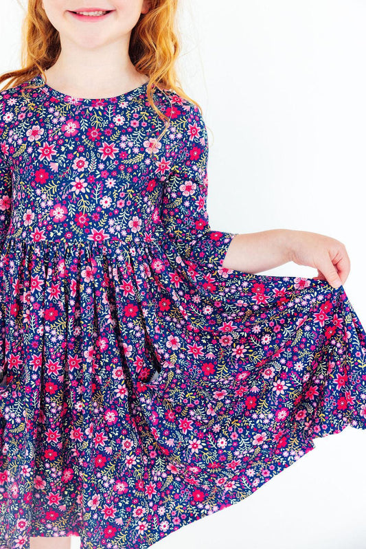 Flower Farm 3/4 Sleeve Pocket Twirl Dress