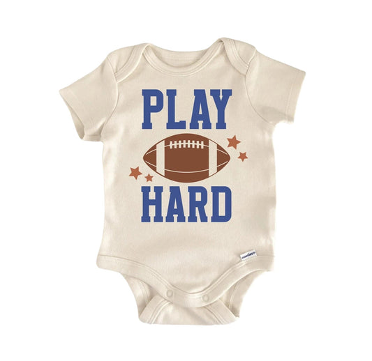 Football Play Hard Newborn Baby Onesie front view