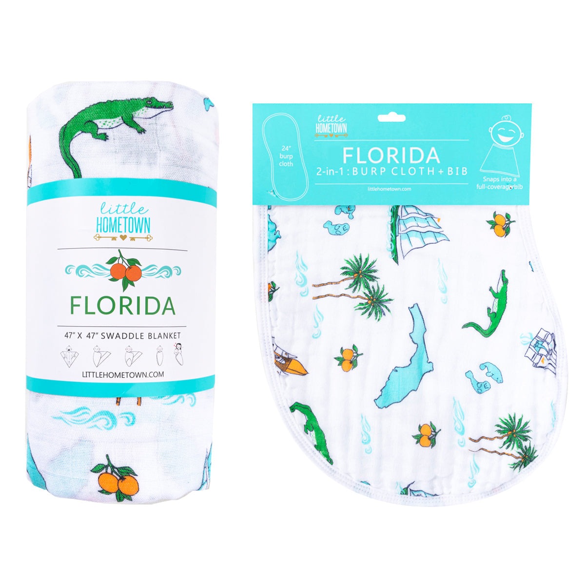 Gift Set: Florida Baby Muslin Swaddle Blanket and Burp Cloth/Bib Combo additional product view