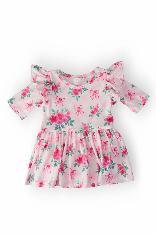 Gingham Bows 3/4 Sleeve Flutter Twirl Bodysuit
