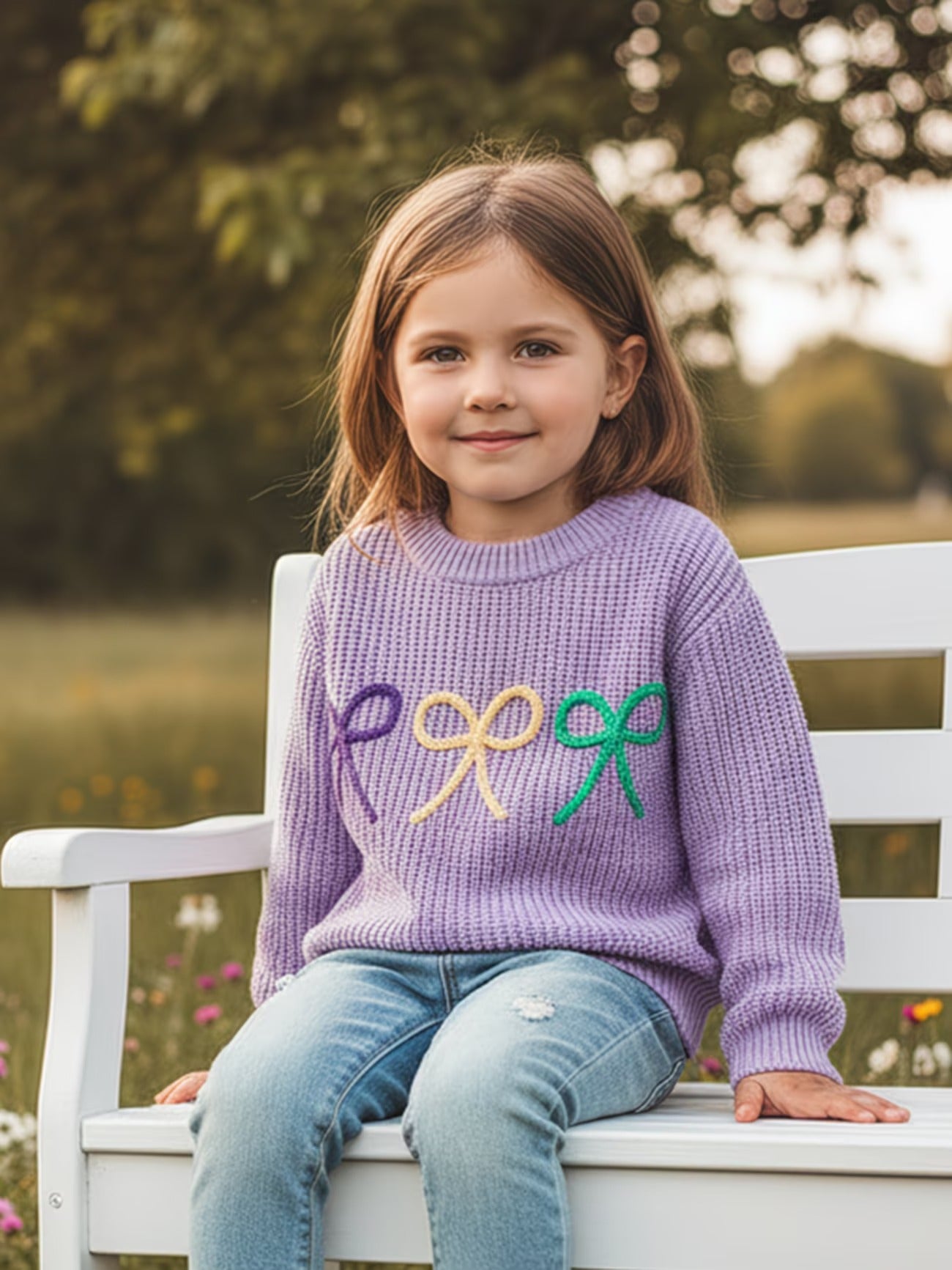 Girls’ Bow Mardi Gras Sweater
