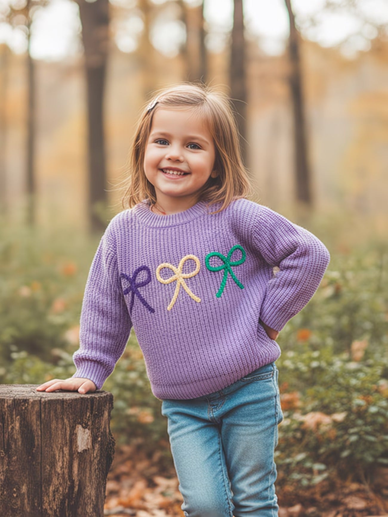 Girls’ Bow Mardi Gras Sweater