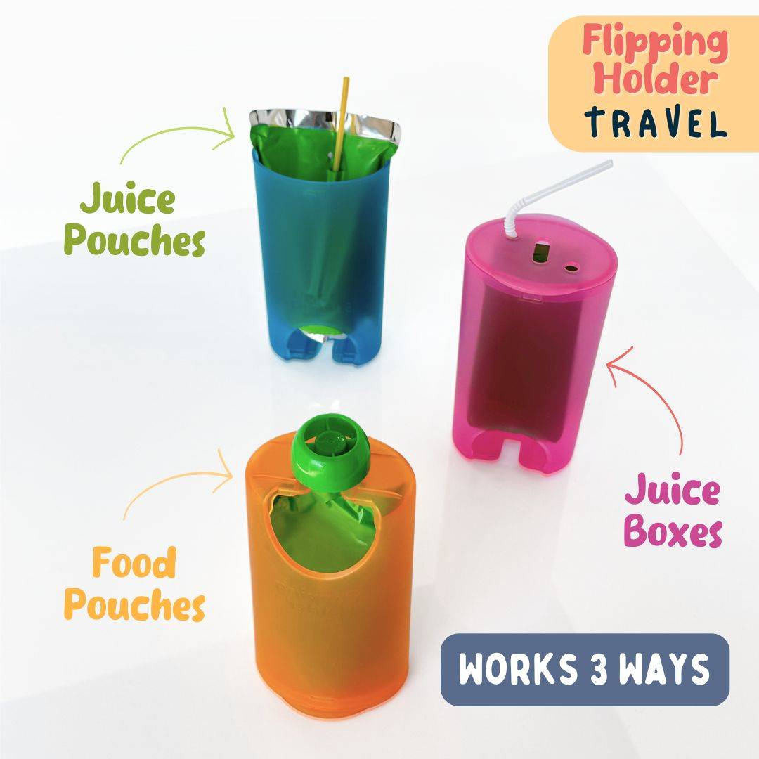 Flipping Holder Travel food pouch holder, back view