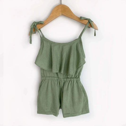 Green Linen Tie Romper