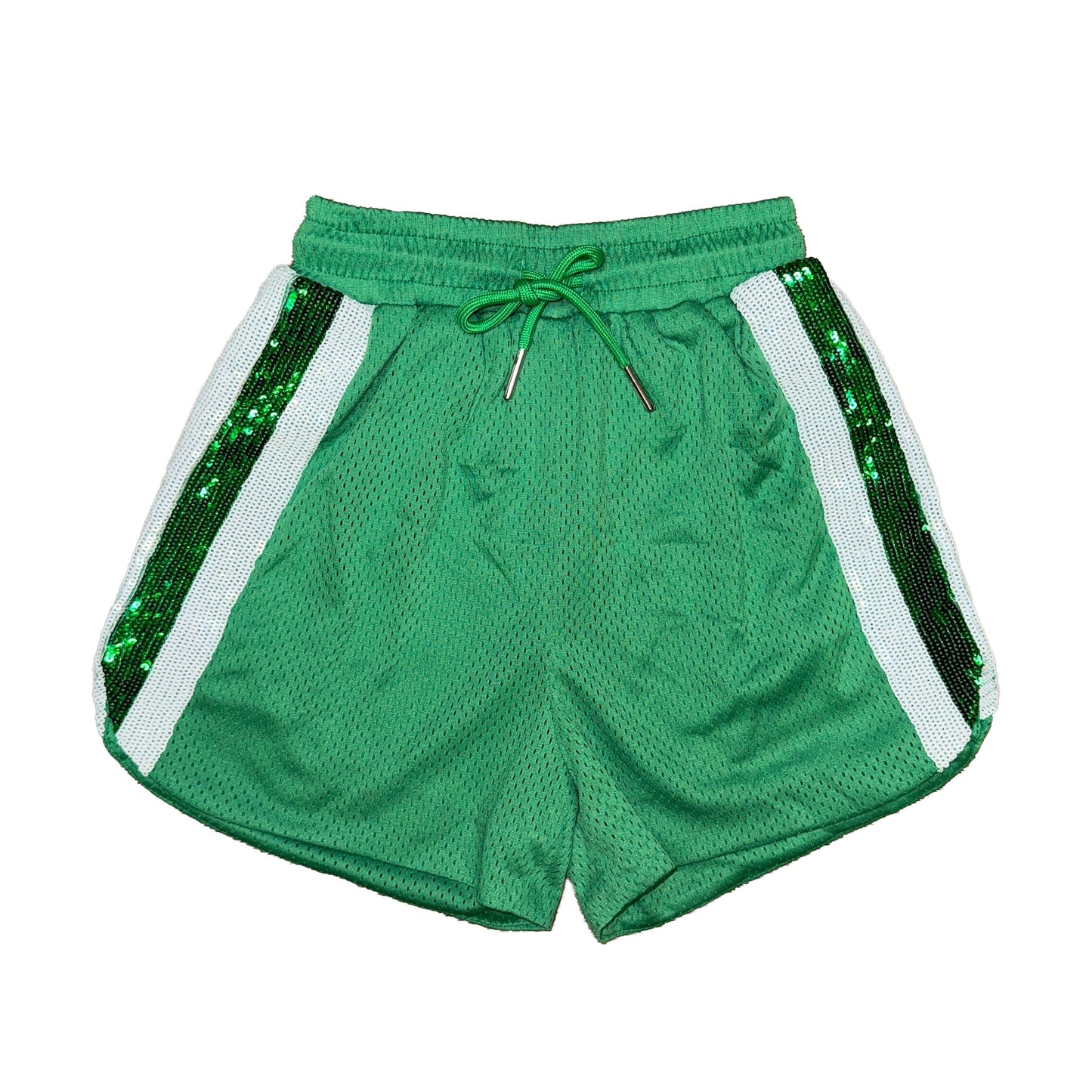 Green and White Sequin Shorts