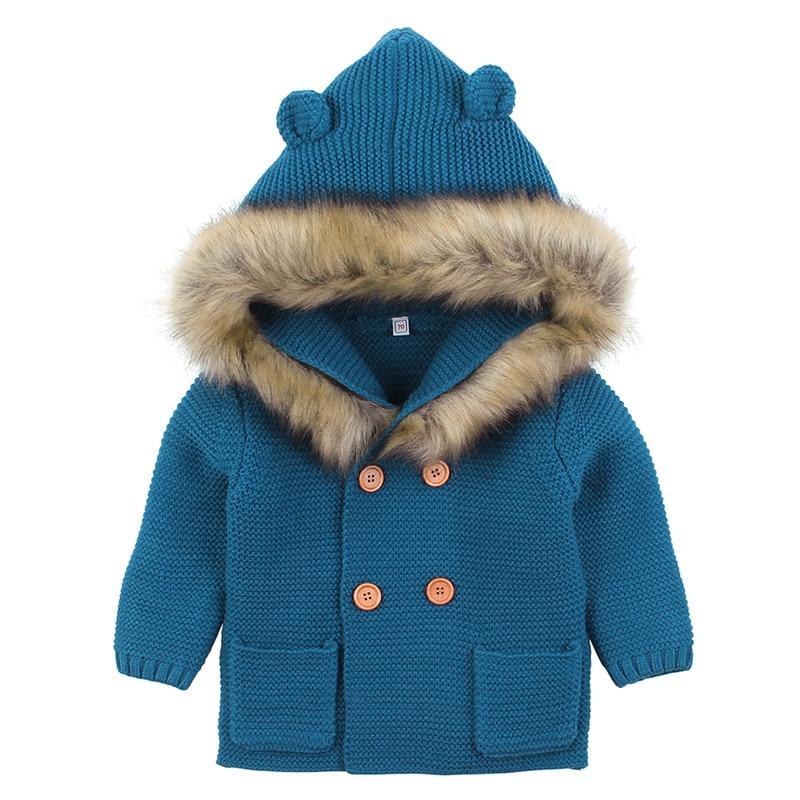 Modern Winter Warm Knit Cardigan Long Sleeve Hooded Sweaters for Newborn Infant Jacket And Coat Combination Clotes