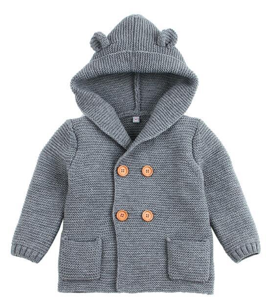 Modern Winter Warm Knit Cardigan Long Sleeve Hooded Sweaters for Newborn Infant Jacket And Coat Combination Clotes