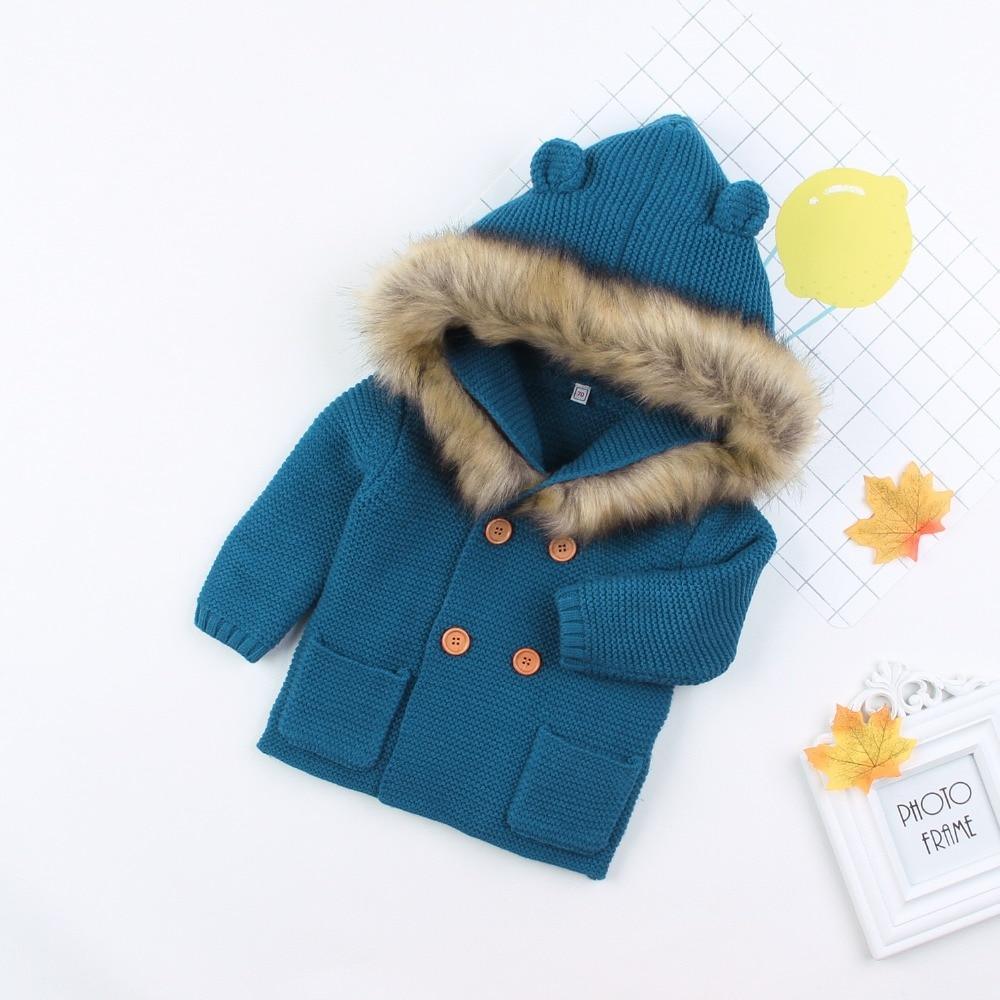 Modern Winter Warm Knit Cardigan Long Sleeve Hooded Sweaters for Newborn Infant Jacket And Coat Combination Clotes