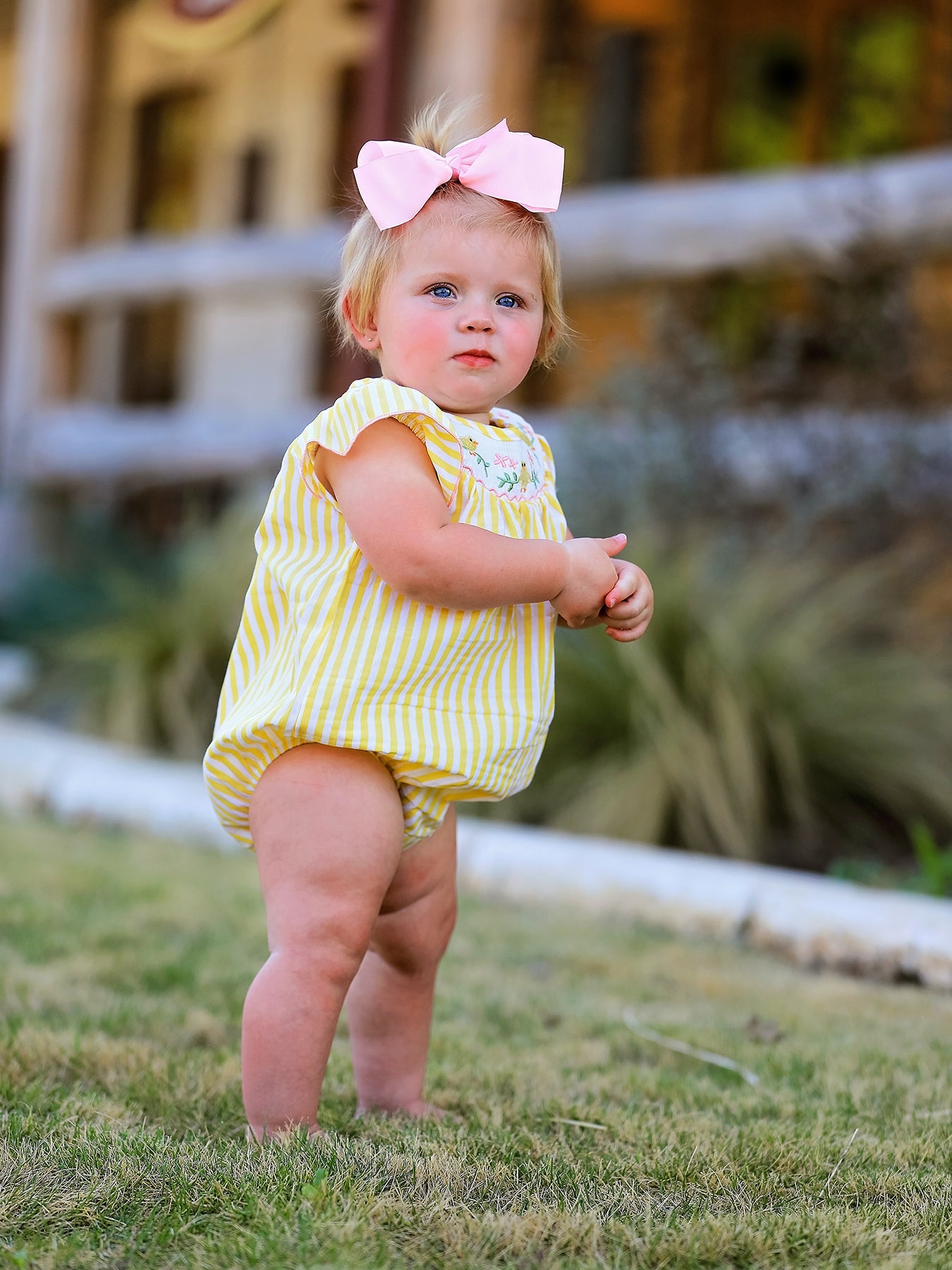 Spring/Summer Chick Floral Embroidery Smocking Girls Romper