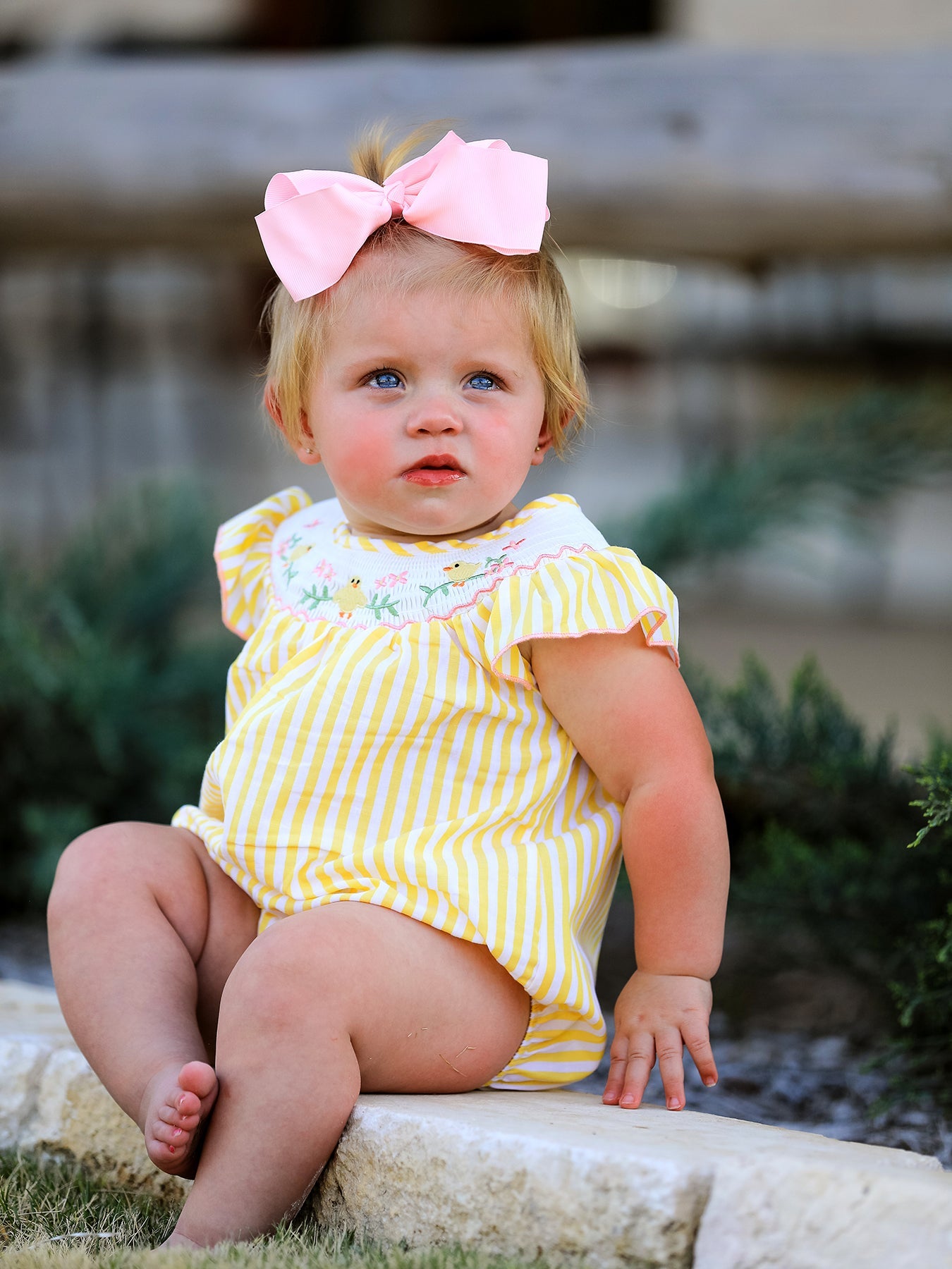 Spring/Summer Chick Floral Embroidery Smocking Girls Romper