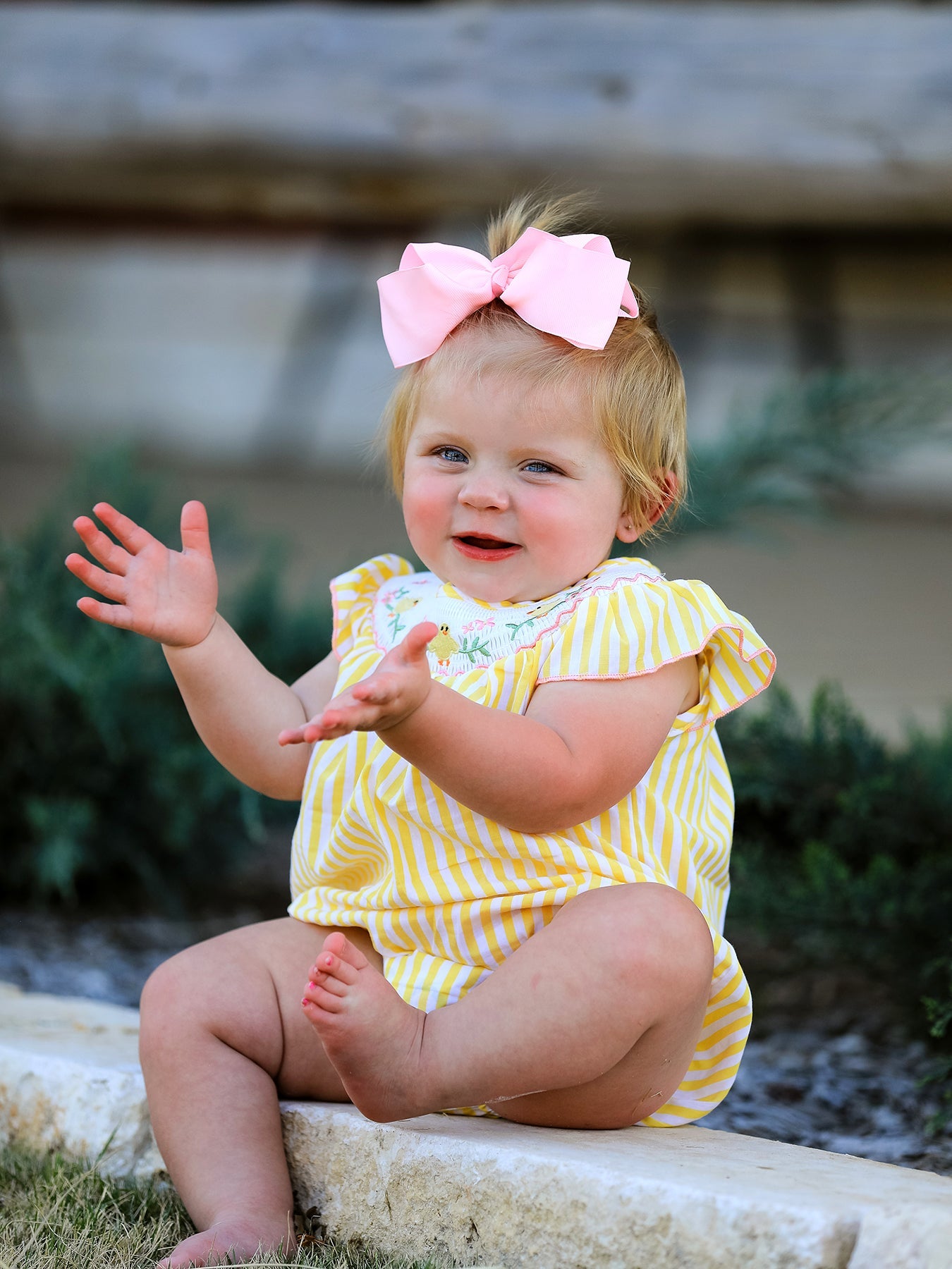 Spring/Summer Chick Floral Embroidery Smocking Girls Romper