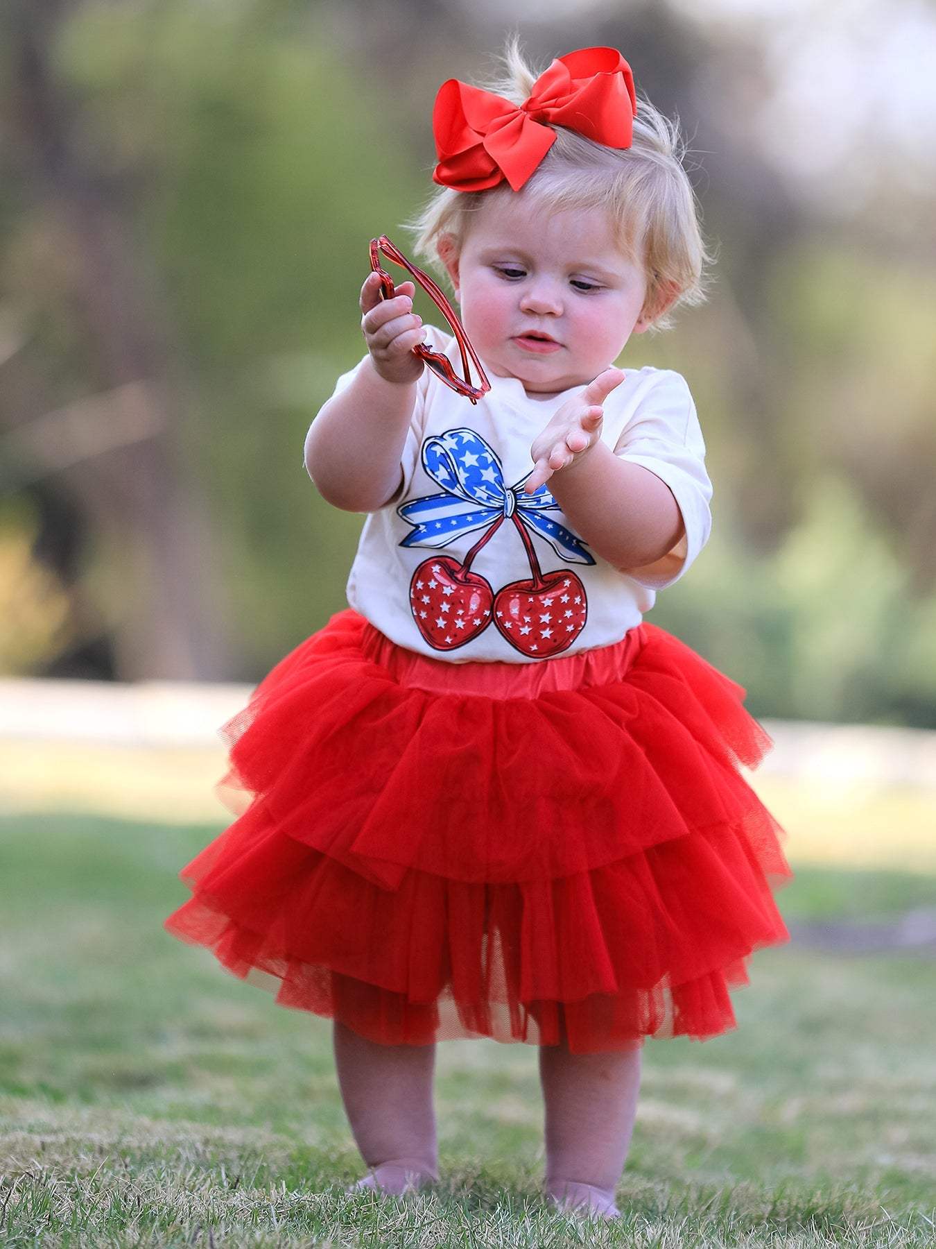 4th of july  Cherry Print Tulle Dress