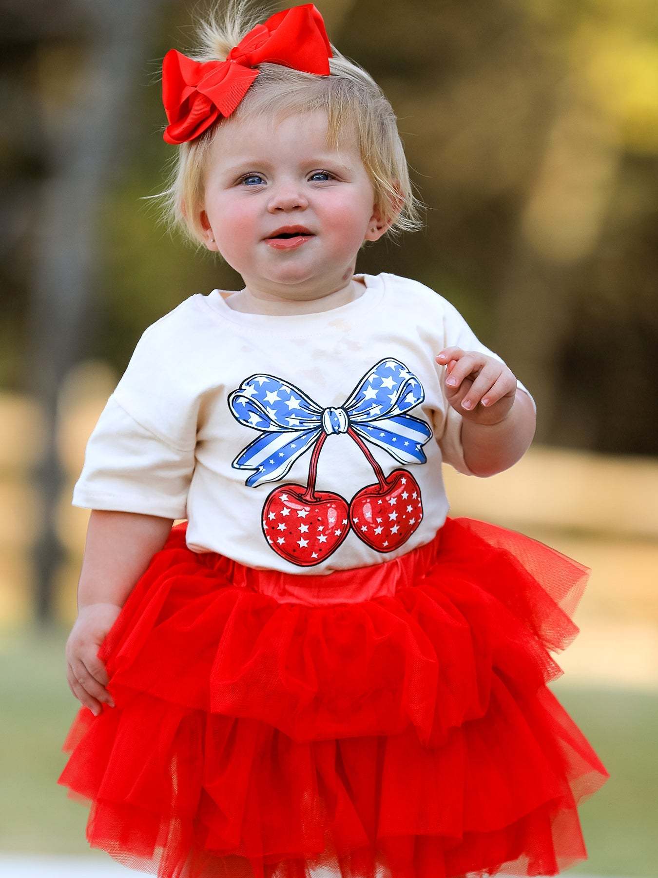 4th of july  Cherry Print Tulle Dress