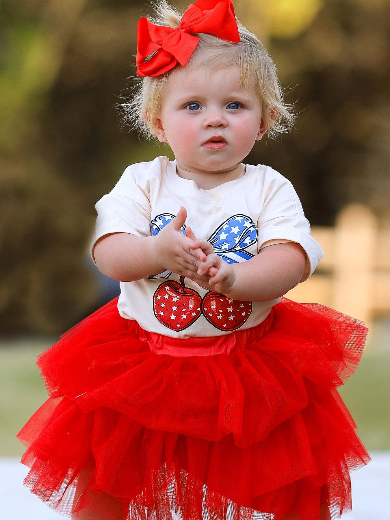 4th of july  Cherry Print Tulle Dress