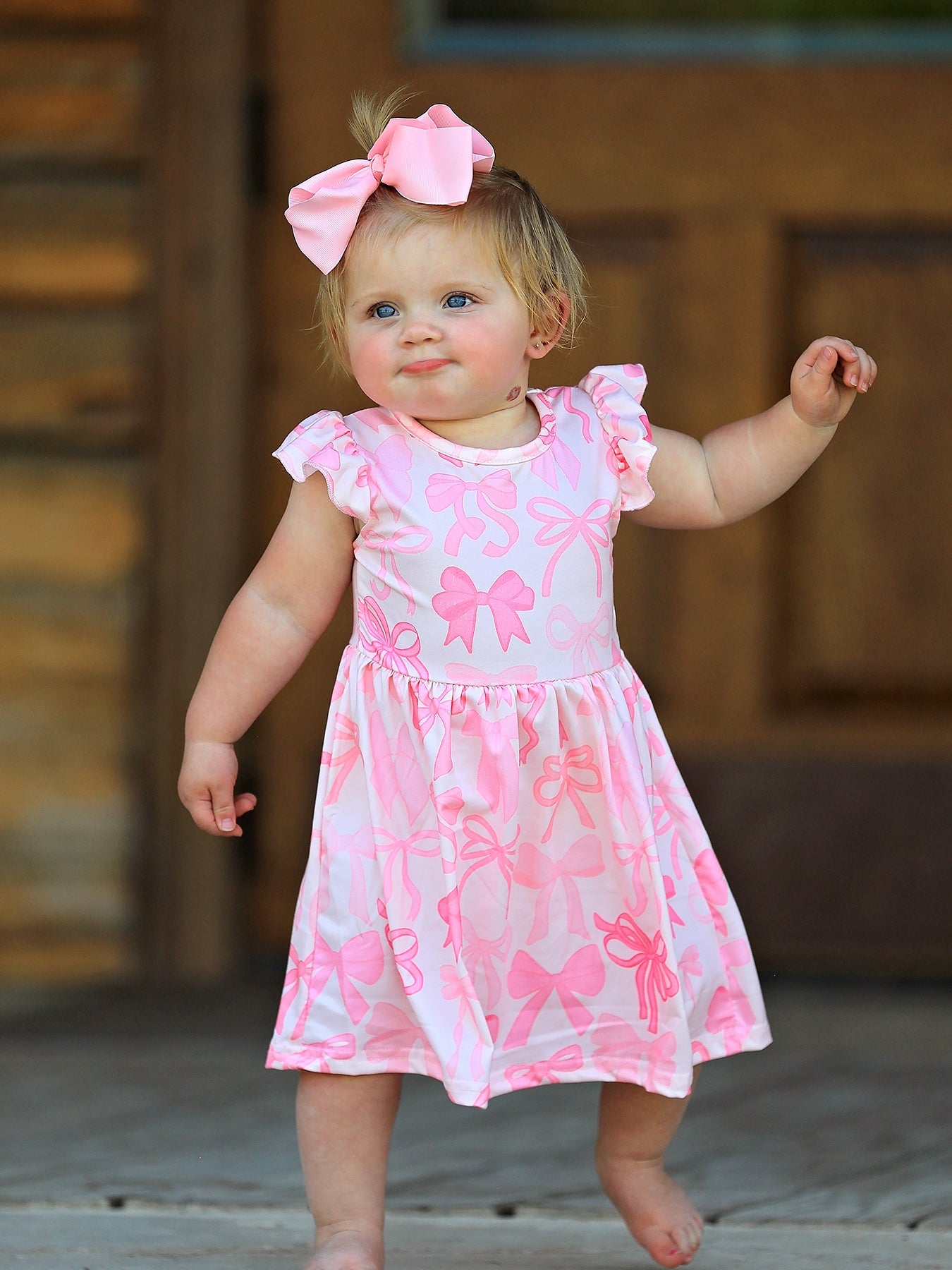 Bow Print Flying Sleeve Girls Dress
