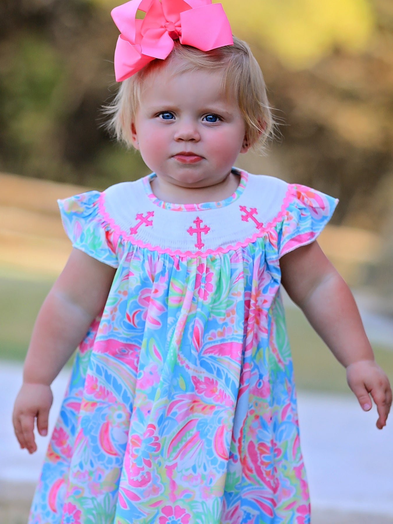 Easter Cross Smocking Embroidery Baby Girl Dress