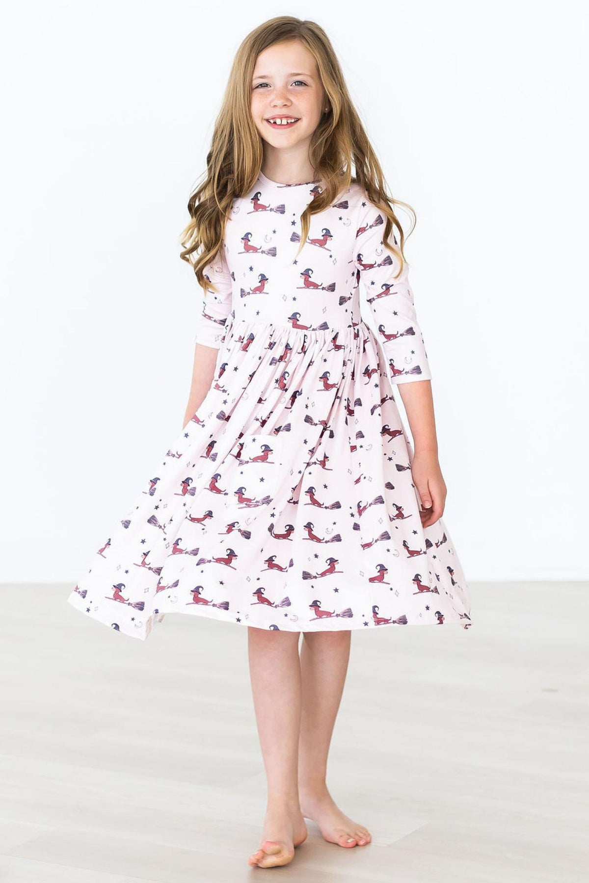 Happy Howl-oween 3/4 Sleeve Pocket Twirl Dress