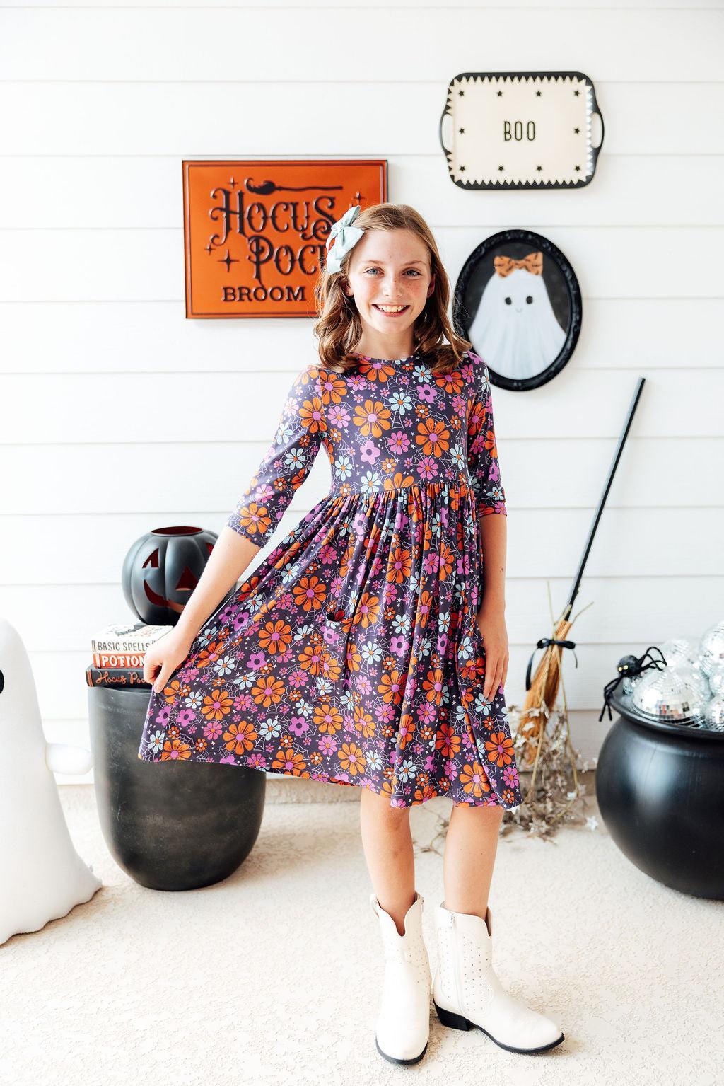 Haunted Garden 3/4 Sleeve Pocket Twirl Dress
