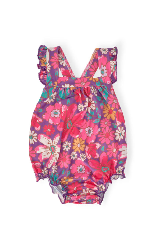 Hawaiian Floral Ruffle Cross Back Romper