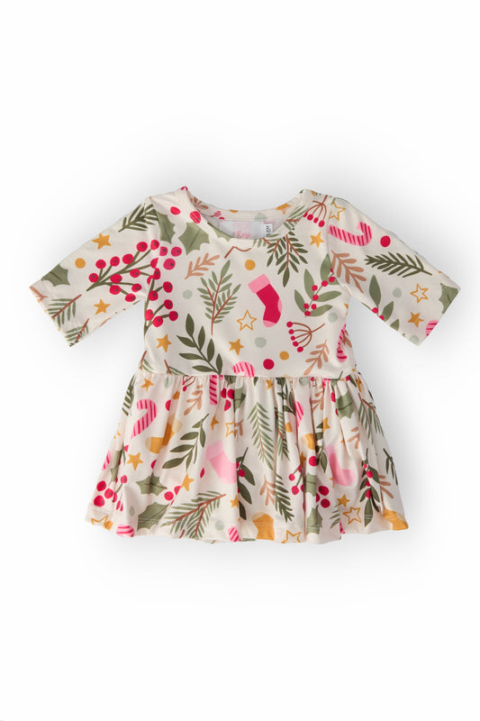Holly Jolly Christmas 3/4 Sleeve Twirl Bodysuit