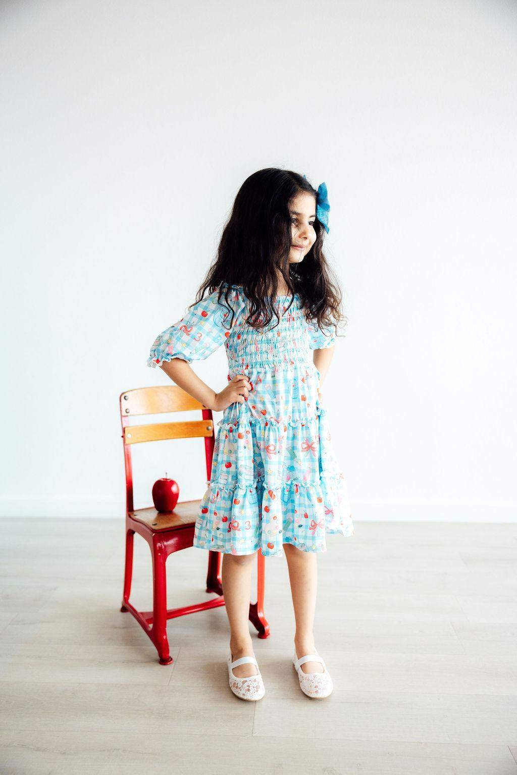 Honor Roll Smocked Ruffle Dress full length view