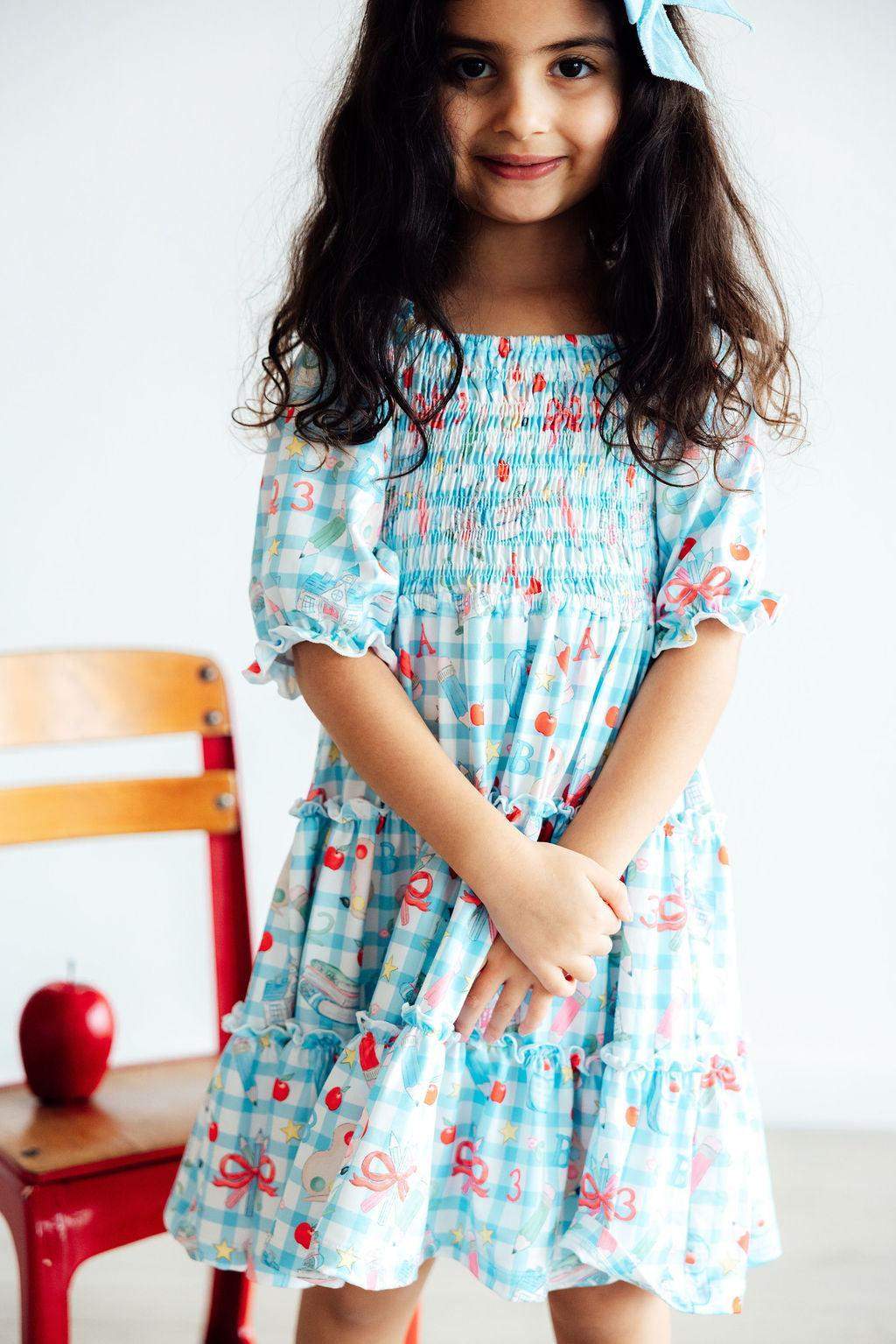 Honor Roll Smocked Ruffle Dress back view