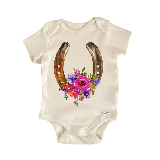 Horse Shoe Floral Newborn Baby Onesie®