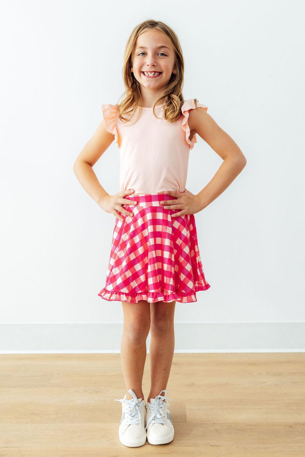 Hot Pink Gingham Ruffle Twirl Skort