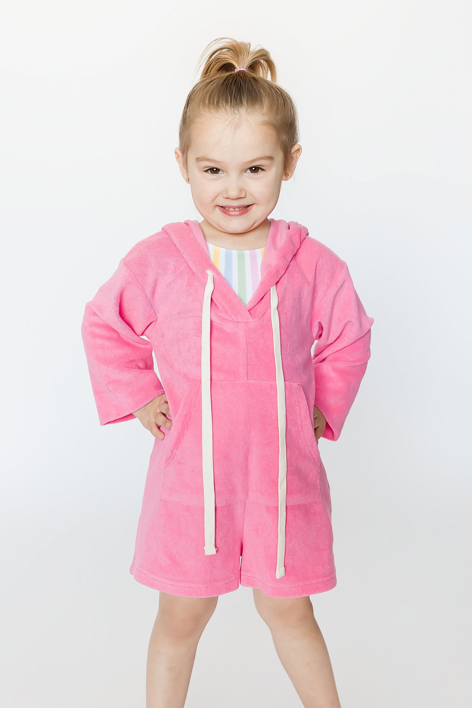 Terry Cloth Hot Pink Romper - detail view